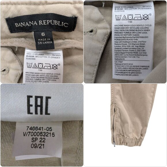 Banana Republic Slim Utility Pants Womens Khaki Flat Front Ankle Zip Size 6 - Picture 6 of 11